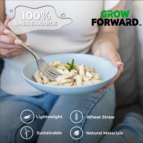 Grow Forward Premium Wheat Straw Pasta Bowls - 30oz Unbreakable Wide & Shallow Dinner Plate Bowls Set of 6 - Microwave Safe Reusable Plastic Pasta Bowls for Kids, Adults, Salad, Camping, RV - Tropical - color: Tropical, size: 30oz