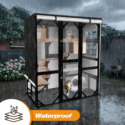 Catio Cover,65"L x 34.5"W x 74"H Cover for Catio Outdoor Cat Enclosure Waterproof, 420D Cat Cage Covers for FunXplore Large Catios, Outdoor Cats Enclosure Covers(Black)(Catios Not Included) - size: 65"Lx34.5"Wx74"H for FunXplore