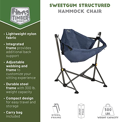 Timber Ridge Portable Hammock Camping Chair, Padded Folding Swing Hammock Chair with Stand, Heavy Duty Hammock Camp Chair with Carry Bag for Outdoor Beach Fishing Trips Patio, Supports 300LBS, Blue - color: Blue
