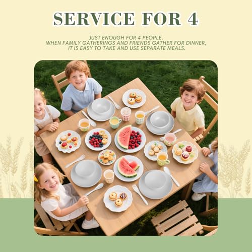 Wrova Wheat Straw Dinnerware Sets with Flatwares,20-piece Dishwasher Safe Kitchen Plates and Bowls Set,Unbreakable Modern Dish Set Apartment Essentials and Dorm Essentials.(White) - color: White, size: 20 Pack