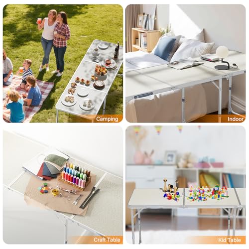VINGLI 6ft Folding Camping Table with Carry Handle,Portable Utility Table Multipurpose for Party Picnic Tailgating Outdoor Patio Garden Indoor Kitchen … - color: White, size: 6ft