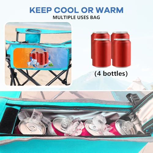 Reclining Camping Chair 4 Position with Foot Rest Comfortable for Adults 265Ibs Folding Lounger Mesh Beach Chair with Cooler Bag and Cup Holder for Outdoor Patio - color: Cyan, style: Single - No Cotton Pad