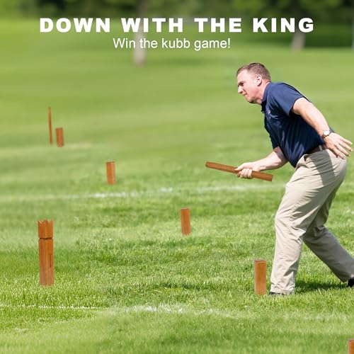 SunNordik Kubb Yard Game Set, Giant Viking Chess Outdoor Tossing Game with Carry Bag, Rubber Wood Backyard Lawn Game for Kids & Beginner - color: Yellow Brown