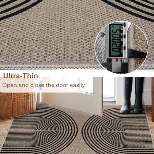 Rugalia Easy Jute Rainbow Outdoor Runner Rug, 2.6x8 Black Nature Washable Rugs Runner for Hallway Non-Slip Boho Farmhouse Kitchen Runner Rug, Modern Abstract Carpet for Porch Laundry Entryway - color: Nature/Black Rainbow, size: 2.6' x 8' (Runner)