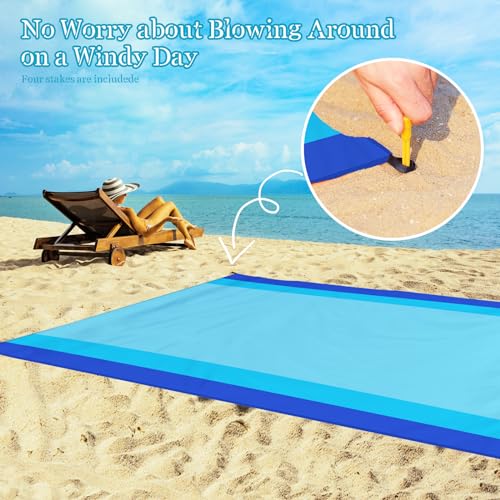 Beach Blanket Waterproof Sandproof 1-7 Adult Oversized 78 '' × 81 '' Lightweight Durable Compact Sand Free Extra Large Beach Mat for Travel Camping Hiking Picnic Blanket - color: Blue, size: 78“x81”