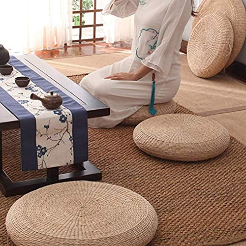 Futon Seat Cushion,Natural Straw Woven Floor Pillow Outdoor,Round Tatami Floor Cushion Sitting,Handmade Meditation Cushion,for Yoga Room (Diameter 50cm(20inch),Beige) - size: Diameter 20 inch