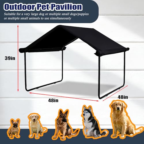3 in 1 Extra Large Dog House Outdoor,Dog Shade with Roller Shutters and Removable Rear Door，Outside Sun Rain Canopy Pet House for Pet Cat Chicken Livestock 4'x 4'x 3.3' (Black) - color: Black