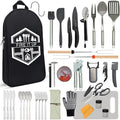 BOMKI Grilling and Camping Cooking Utensils Set for The Outdoors BBQ - Camping Utensil Set Kitchen Set Cookware Accessories Glamping Essentials Camp Stuff Camp Cooking Set (Black Pro) - style: Black Pro