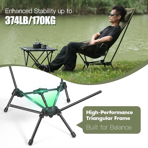 AuroraTrail High Back Folding Camping Chair with Pillow – Lightweight Portable Outdoor Chair with Cup Holder & Carry Bag, Sturdy Aluminum Frame Supports up to 374 lb for Camping, Hiking & Festivals - color: Green