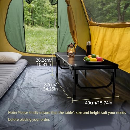 Anbte 3ft Low Folding Picnic Table, 10.3" Height Thicker Aluminum Small Camping Table with Storage Bag, Portable Handle, Lightweight, for Camping Beach Party Picnic Floor, 34.2" x 15.7", Black - color: Black, size: 34.2" x 15.7" x 10.3"