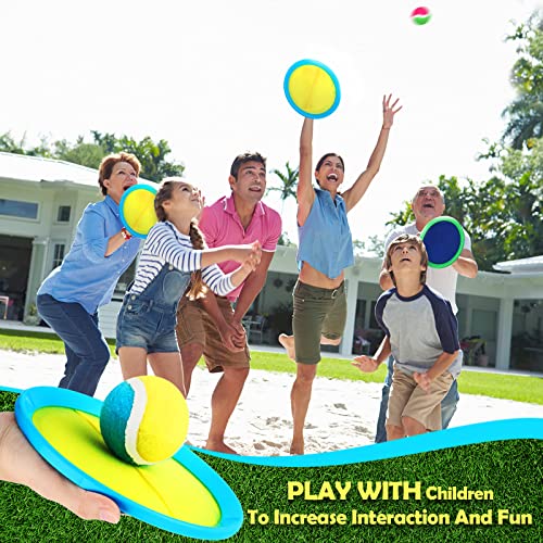 Charniol Kids Toys Toss and Catch Game Set Beach Game Outdoor Ball Sports Games Toss and Catch Ball Nylon Toys for Kids Adults (Blue Yellow,Blue Green,12 Paddles 6 Balls) - color: Blue Yellow,blue Green
