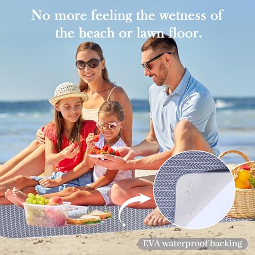 Neti Neti Wicker Picnic Basket for 4 with Insulated Cooler & Waterproof Blanket – Large Willow Picnic Hamper for Outdoor, Camping, Beach, Romantic Dates, Valentine’s Day - color: Gray Arrowheads