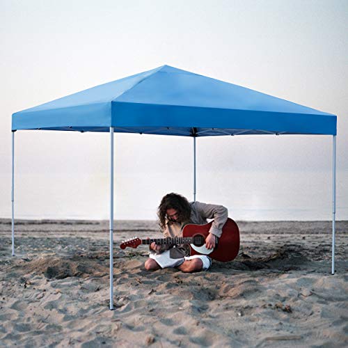 LEMY 10 x 10 FT Pop-Up Foldable Canopy Tent Pre-Assembled Adjustable Lightweight Heights Instant Waterproof Shelter with Wheeled Carry Bag (Blue) - color: Blue