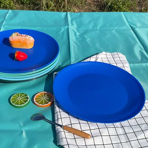 AOYITE Plastic Plates Reusable 10 inch, Unbreakable Dinner Plates set of 12, BPA Free Microwave & Dishwasher Safe Party Plate for Any Occasion, BBQ, Travel, Events (Coastal) - color: Cool Blue Gradient