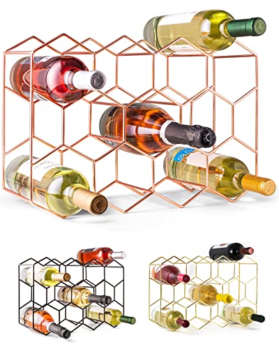 Gusto Nostro Countertop Wine Rack - 14 Bottle Freestanding Modern Metal Wine Rack - 3 Tier Tabletop Wine Holder Stand for Cabinet, Pantry Wine Bottle Storage - No Assembly Required (Small, Rose Gold) - color: Rose Gold, size: 14 Bottles