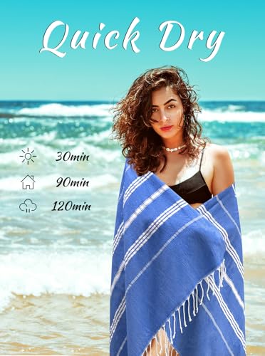 cabanana Turkish Beach Towel Oversized - 40"x70" Quick Dry Sand Free Thin Beach Towels for Adults,Extra Large Cotton Lightweigh Travel Towel for Beach Accessories (New Denim Blue) - color: Denim Blue