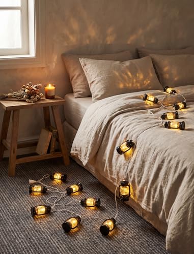 8.5Ft Black Mini Kerosene String Lights, Vintage Fairy Decorative Lights with 10 Mini Black Kerosene Lights, Connectable Outdoor Lantern Christmas Light for Bedroom Camping Wedding Garden Holiday - color: Black Oil Lights