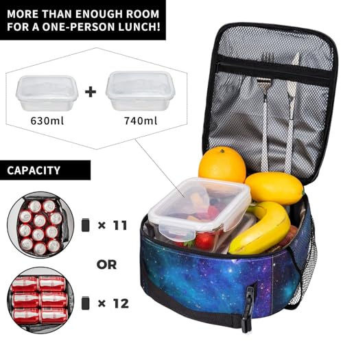 Abstract Blue Outer Space Galaxy Star Insulated Lunch Bag Portable Reusable Zipper Lunch Box For Men Women Work Picnic Travel Camping - color: Black38