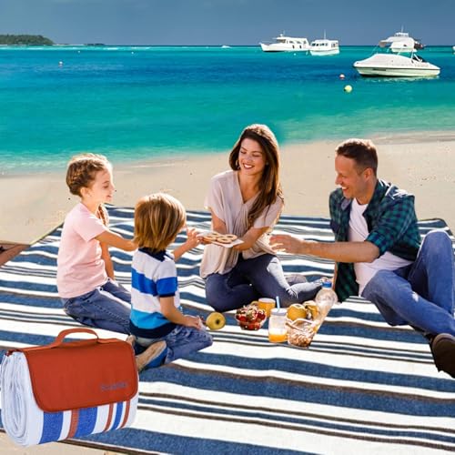 scuddles Extra Large Picnic Blanket 80 x 80 Inch, Waterproof Outdoor Mat with 3 Layer Soft Cushion, Foldable Compact Design with Carry Strap for Beach, Camping, Hiking, Parks and Travel Use - color: Navy