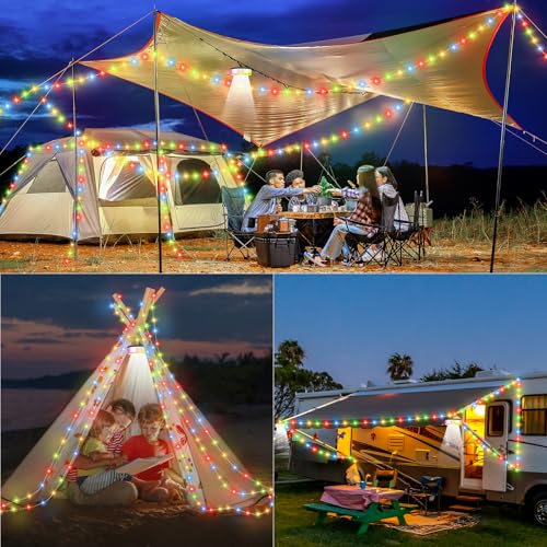 Camping String Lights, 4 in 1 Quick Storage 32.8FT Rechargeable Tent Lights with 6 Modes Hanging Waterproof Camp Lamp Camping Essentials for AwnTent Hiking Yard Garden Bedroom Festival -Multicolor - color: Multicolor, size: 1PACK