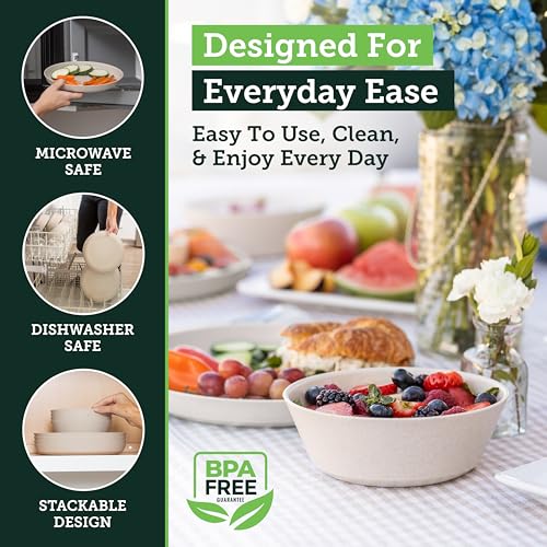 Grow Forward Premium Wheat Straw Plates and Bowls Sets - 8-Piece Wheat Straw Dinnerware Sets - Unbreakable & Reusable Microwave Safe Plastic Dinner Plates for Outdoors, RV, Camping Dishes - Sahara - color: Sahara Beige