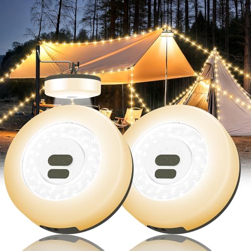 2Pack Camping String Lights, 4 in 1 Quick Storage Camping Essentials Gear 32.8FT Rechargeable Tent Lights with 6 Modes Hanging Waterproof LED Camp Lamp for Camping Hiking Patio Festival- Warm White - color: Warm White, size: 2PACK