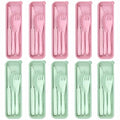 10 Set Reusable Travel Utensils Set with Case,Wheat Straw Travel Cutlery Set Portable Knife Fork Spoons Tableware Picnic Silverware for Party, Picnic, Camping, Kitchen, Camping-Pink&Green - color: Pink&Green