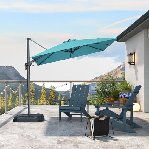 PURPLE LEAF 8' X 8' Left-right Tilting Patio Umbrella Outdoor Cantilever Swivel Square Umbrella Aluminum Offset Umbrella with 360-degree Rotation for Garden Deck Pool Patio Turquoise Blue - color: Turquoise Blue, size: 8' X 8', style: Left-right Tilt