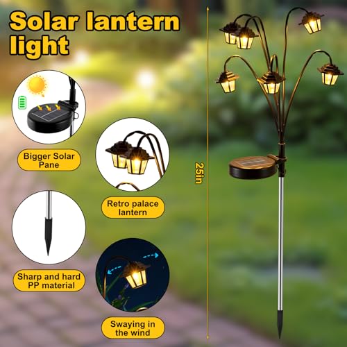 4 Pack Solar Hexagon Lights Outdoor Garden, 6 Head Solar Swaying Pathway Stake Lights with 8 Modes Changing Colors Waterproof for Yard Lawn Patio Landscape Decor - style: Palace