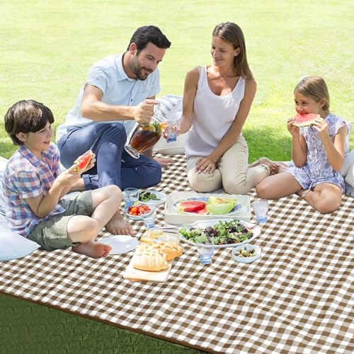 HX&OD Outdoor Picnic Blanket 80"X80" Picnic Mat Extra Large Camping Blanket Beach Blanket Foldable Waterproof Sand Mat Hiking Travel Family Concerts(Brown) - color: Brown, size: 80”x 80”