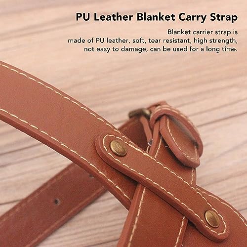 PU Leather Blanket Carry Strap with Adjustable Buckles, Tear Portable Design - Lightweight Carrying Handle, Versatile Use for Camping Picnics and Beaches