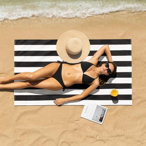 Touchat 4 Pack Beach Towels Oversized 30'' x 60'' Microfiber Pool Swim Bath Camping Travel Cabana Stripe Quick-Dry Super Absorbent Lightweight Sand Free Towel for Adults, Multi-Functional，Black - color: Black