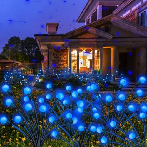 Kohlrabi Solar Garden Lights Outdoor, 2 Pack 16 LED Solar Blue Firefly Lights Waterproof, Sway by Wind, Swaying Light for Yard Patio Backyard Garden Planter Flower Bed Pathway Outdoor Decoration - color: Blue, size: 2 pack