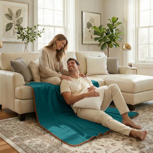 Luciphia 100% Waterproof Blanket for Adults or Medium Large Dogs, Soft Polar Fleece Pet Blankets for Bed Couch Protector Washable, Reversible Leakproof Furniture Protection,Teal Camel,65x57 inch - color: Jade Horizon, size: L (65x57 inch)