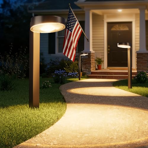 VOLISUN 4 Pack Solar Pathway Lights Outdoor, Brighter LED Lens Solar Lights Outdoor Waterproof, Up to 12 Hrs Modern Path Light for Yard Garden Walkway Driveway Lawn