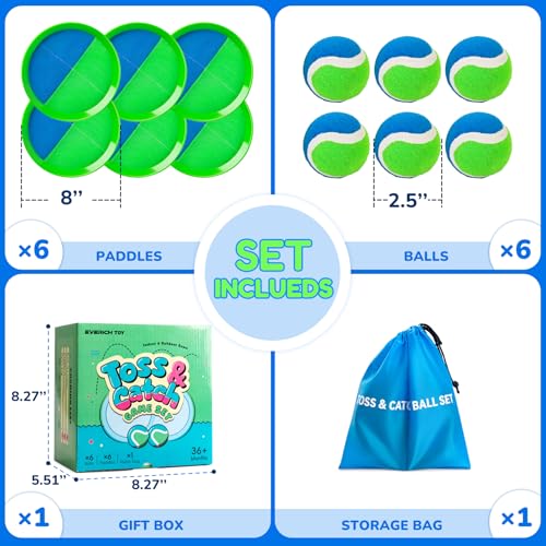 Upgraded Toss and Catch Ball Game Set, Beach Pool Toys Outdoor Games for Kids Toys, Outside Family Lawn Yard Games, for Boys Girls 3 4 5 6 7 8 9 10 11 12 Years Old - color: Blue Green, size: 6 Paddles 6 Balls