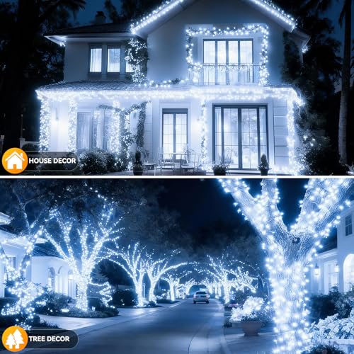 Solar String Lights Outdoor Waterproof 2 Pack Total 66ft 200LED 8 Modes Twinkle Lights Solar Fairy Lights for Patio, Garden Yard Party Wedding Tree Christmas Halloween Decoration, White - color: White