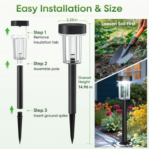 Outdoor Solar Lights for Yard 8 Pack, Solar Pathway Lights Waterproof 6000K Cold White LED Landscape Lighting for Garden Outside Landscape Lawn Driveway Walkway Path Patio