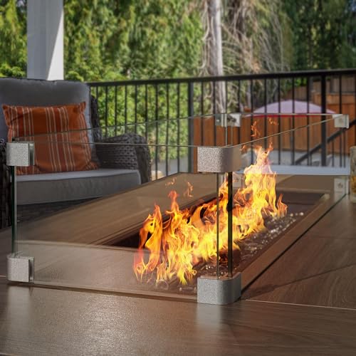 Nuu Garden Tempered Glass Wind Guard for Rectangular Propane Fire Pit Table 28.7''*10.2''*5.5'' Inch, Durable Flame Guard Shield with Aluminum Alloy Corner Brackets for Outdoor Patio Gas Fire Table - size: 28.7x10.2x5.5