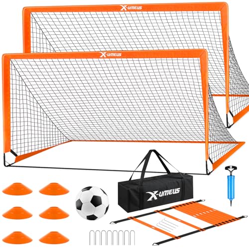 Kids Soccer Goals for Backyard Set of 2, 4 x 3 ft/6 x 4 Toddler Soccer Goal Training Equipment with Soccer Ball, Cones, Pop Up Soccer Net for Kids Age 3-5 4-6 6-8 8-12 10-12 Outdoor Games Sports Gifts - color: Orange, style: 6' x 4'