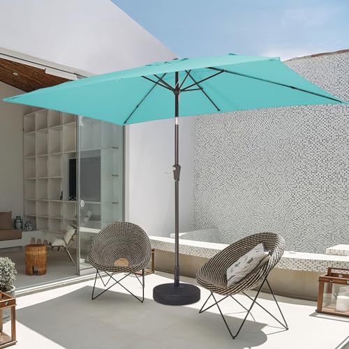 JEAREY 6.5x10 ft Rectangular Patio Umbrellas Outdoor Market Umbrella with Push Button Tilt and Crank, T-Blue - color: T-Blue, size: 6.5x10ft