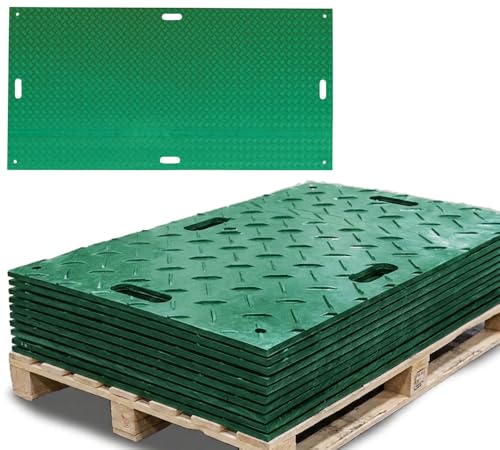 Mytee Products 10 Pk 3' x 8' - 1/2" Thick Heavy Duty Green Ground Protection Mats with Diamond Plated Tread - Easily Supports 90 Ton Loads - HDPE Construction Mat for Equipment Lawns Landscapers - color: Green, size: 3 x 8 Feet, style: 10 - Pack