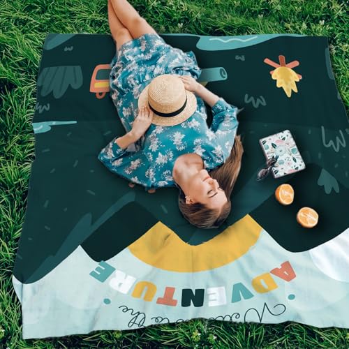 Camping Pocket Picnic Blankets, Camp Mini Beach Camping Blanket Waterproof Sandproof, Welcome to The Adventure RV Outdoor Picnic Blanket Mat Gifts for Camper Campsite Travel Hiking 55x60in - color: Hill