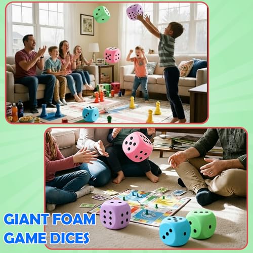Zomiboo 4 Pcs Jumbo 4 Inch Foam Dice Set, Soft Stress Relief Toy for Kids & Adults, Colorful 6 Sided Giant Dice for Classroom Math, Family Board Games, Holiday Stocking Stuffers(Macaron Colors,Dot) - color: Macaron Colors, style: Dot