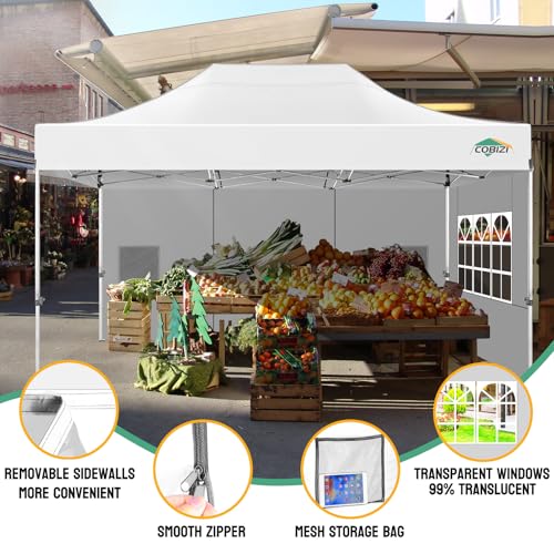 COBIZI 10x15 Heavy Duty Pop Up Canopy Tent with 4 Sidewalls Thicken Frame, Commercial Easy Up Outdoor Wedding Party Tents, All Season Waterproof Windproof with Stakes Sandbags Ropes Bag, White - color: White, size: 10x15