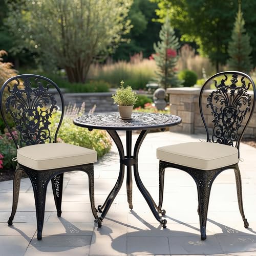 Outdoor Chair Cushions Set of 2: Waterproof & Fade Resistant Patio Furniture Cushions - 17 x 16 x 2 Inch Non Slip Round Corner Seat Cushion Pads with Removable Cover for Garden Yard Lawn, Cream - color: Beige, size: 17x16x2 Inch-2p