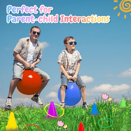 JOY SPOT! Carnival Outdoor Games Combo Set for Kids, 18 Inch Hopper Balls with Handles, Ring Toss, Bean Bags, Egg Spoon Relay Race, Fun for Backyard, Field Day, School, Birthday Parties, Family Events - style: Standard