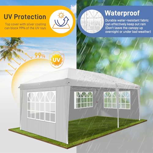 VINGLI 10x20 ft Pop Up Canopy Tent with 6 Sidewalls with Carry Bag, Outdoor Gazebo Shelter, Patio Event Tent Outdoor Canopy Commercial Canopy(White) - color: White