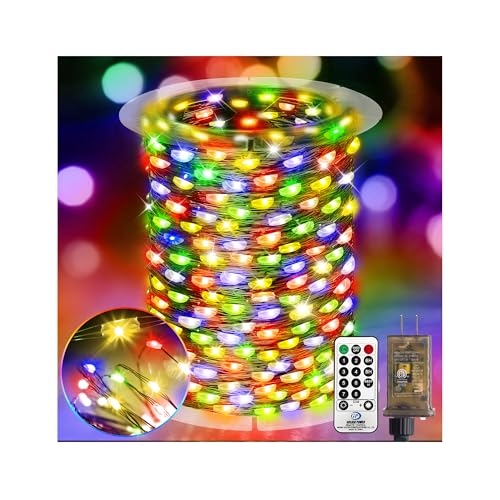 KNONEW 203FT Outdoor Christmas Fairy Lights Plug in,600 LED String Lights Outdoor Waterproof 8 Modes Memory Times for Wedding Bedroom Walls Garden Trees Decoration(Multicolor) - color: Multicolor, size: 203FT 600 LED Green Wire