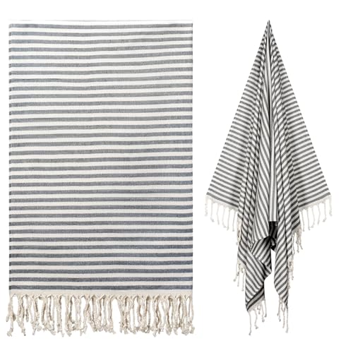 cabanana Turkish Beach Towel Oversized - 40"x70" Quick Dry Sand Free Thin Beach Towels for Adults,Extra Large Cotton Lightweigh Travel Towel for Beach Accessories (Black) - color: Stripe Black
